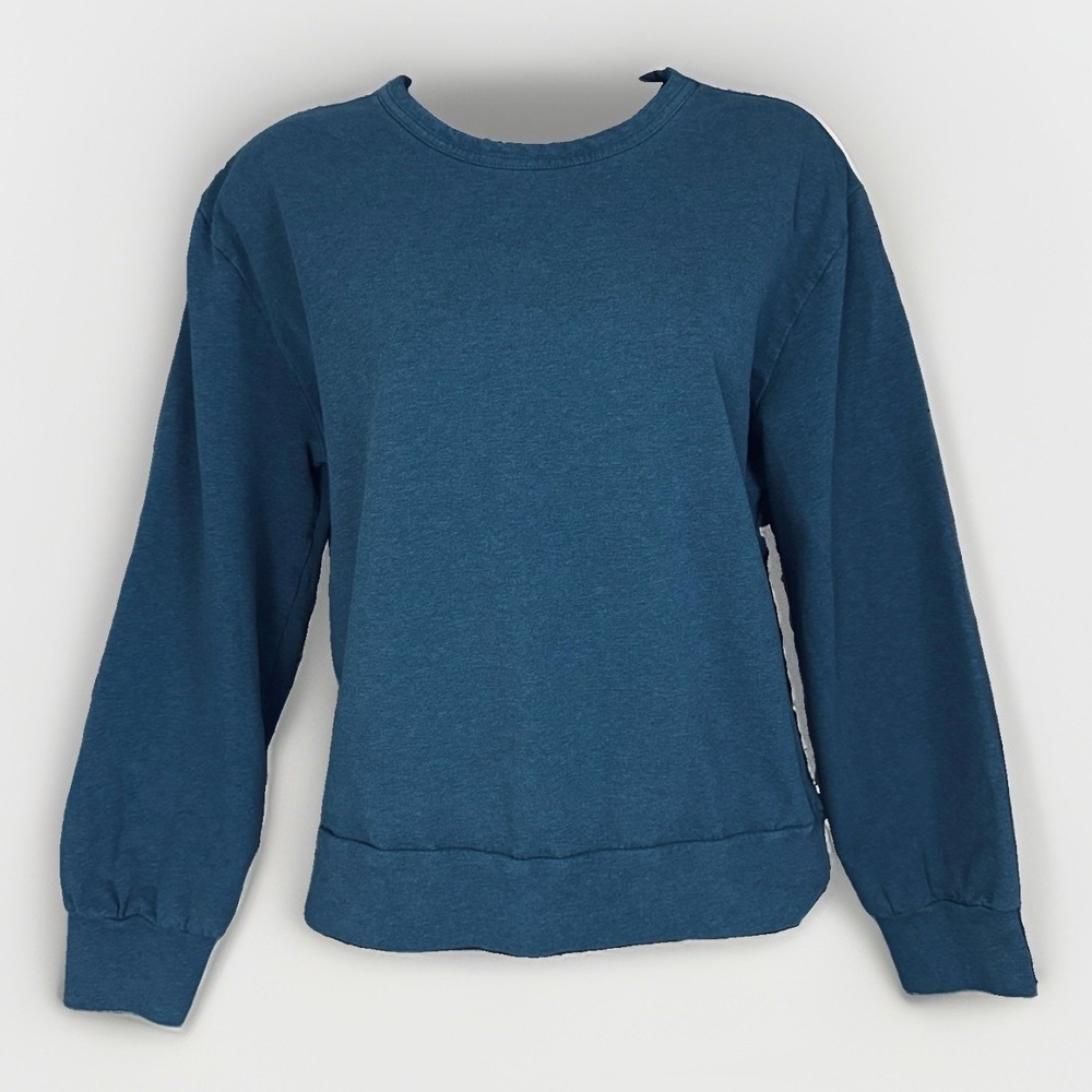 Pact Organic Cotton Back Cutout Sweatshirt Teal Blue Womens S Crew Long Sleeve